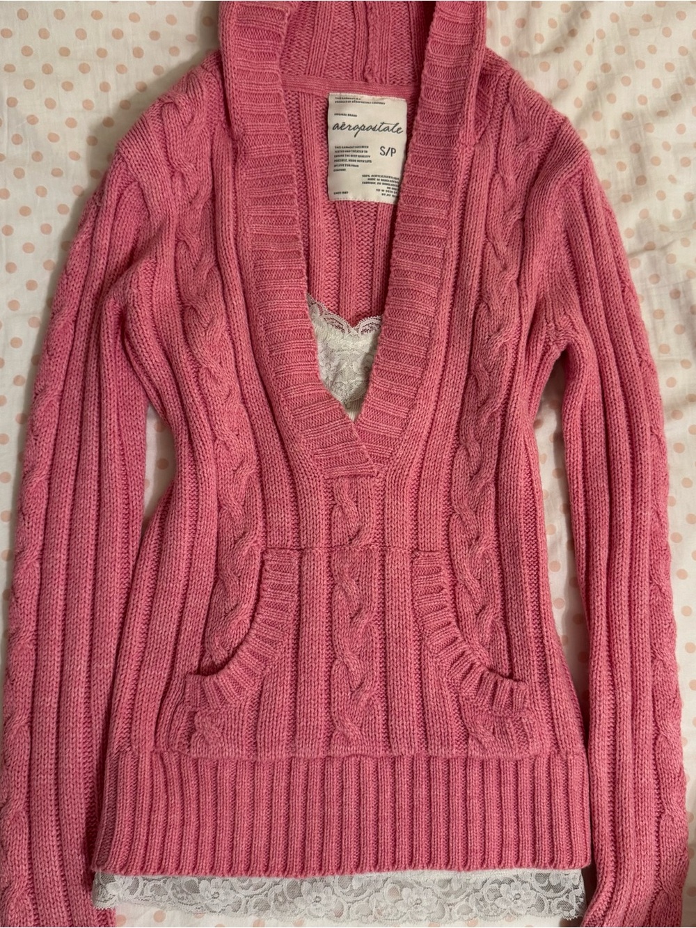Aeropostale Y2K Pink Cable-Knit V-Neck Sweater